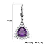 Royal Bali Collection - D'Joy African Amethyst & White Zircon Trillion Cut Halo Earring with Lever Back in Rhodium Overlay Sterling Silver  1.65 Ct._8565210_5