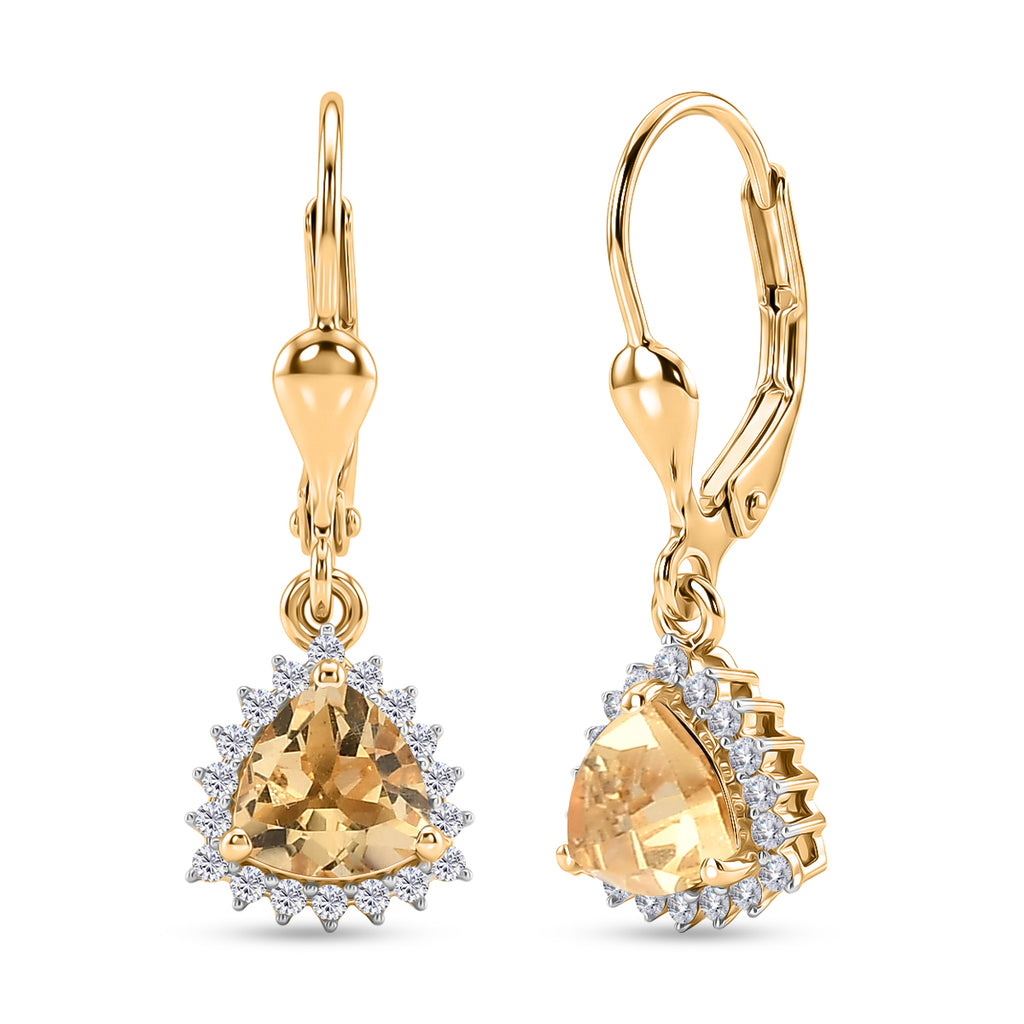 Royal Bali Collection - D'Joy Citrine & White Zircon Earring with Lever Back in 18K Vermeil Yellow Gold Plated Sterling Silver 1.84 Ct._8565222