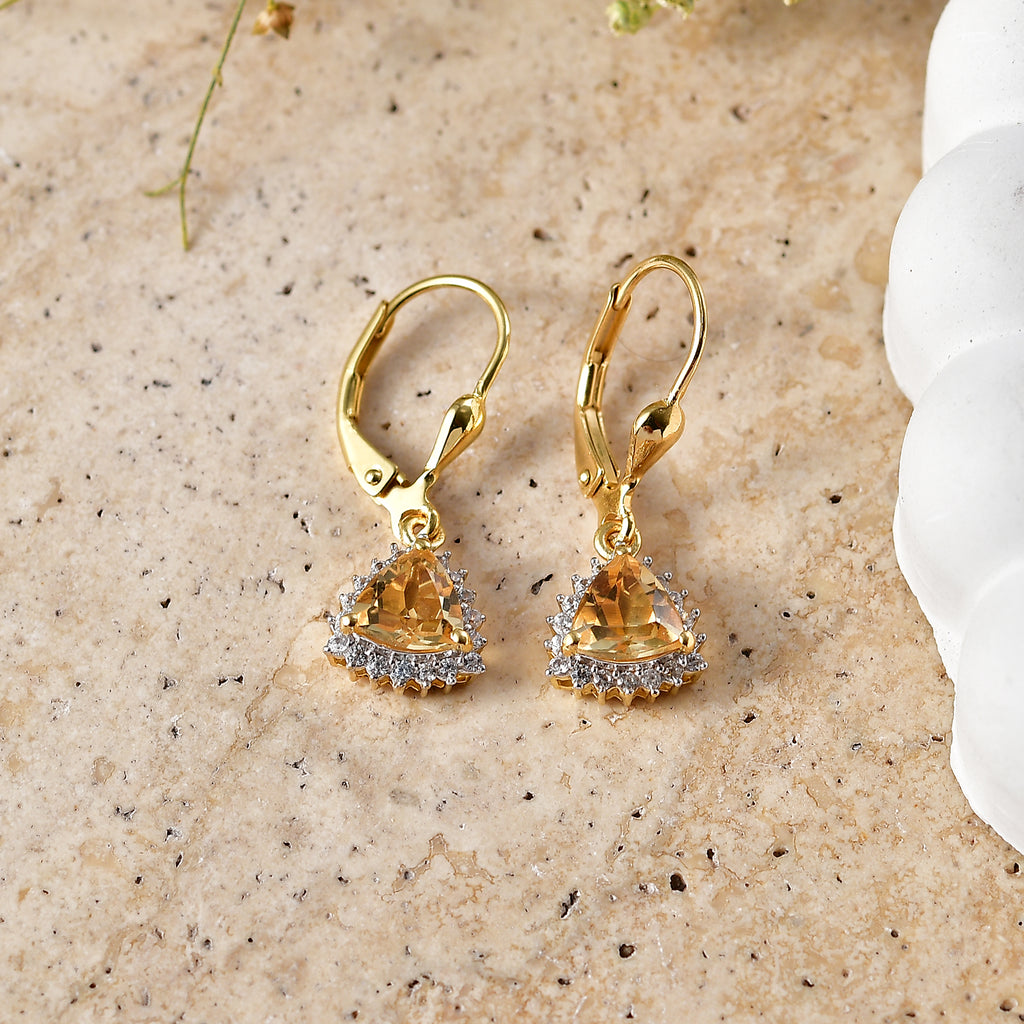 Royal Bali Collection - D'Joy Citrine & White Zircon Earring with Lever Back in 18K Vermeil Yellow Gold Plated Sterling Silver 1.84 Ct._8565222_2