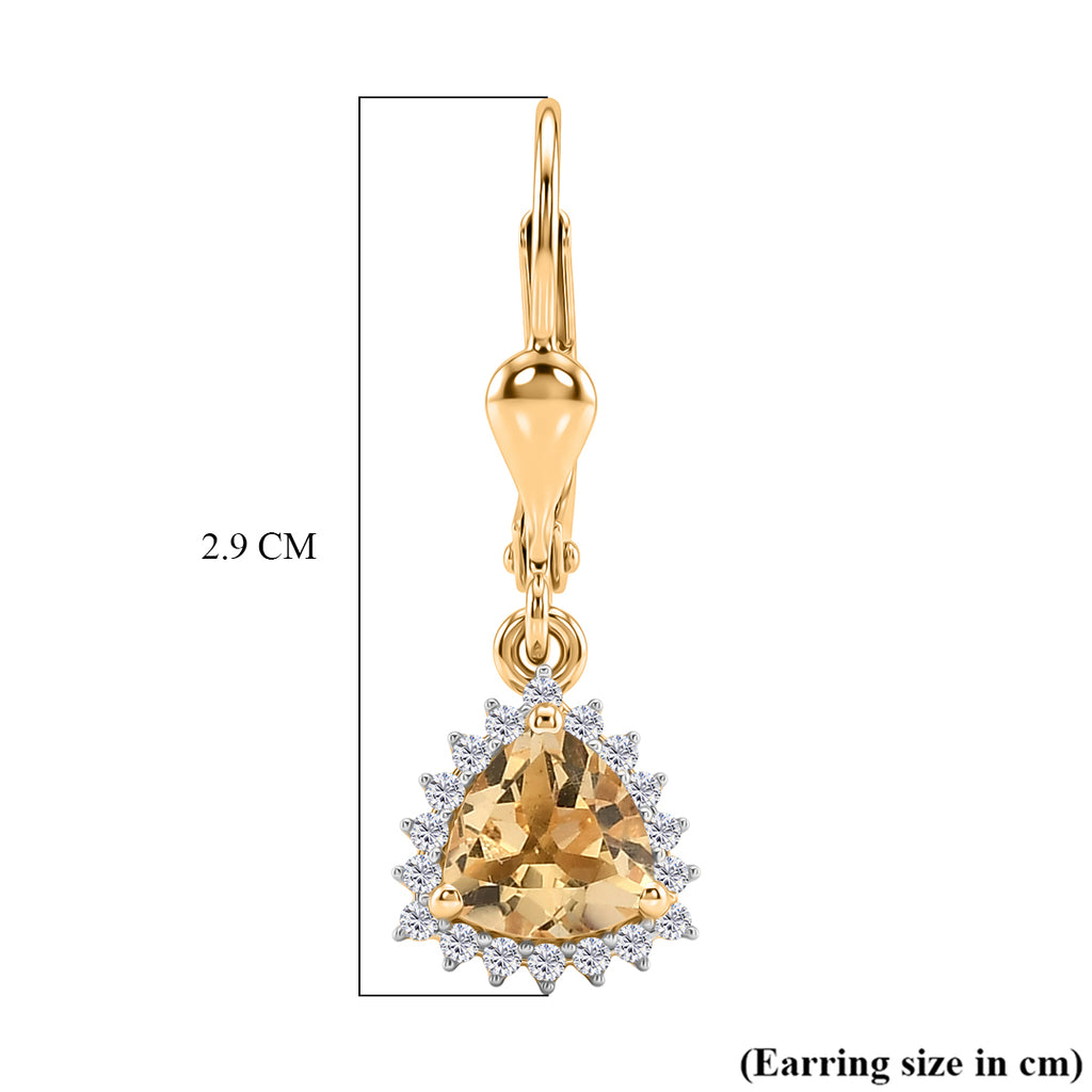 Royal Bali Collection - D'Joy Citrine & White Zircon Earring with Lever Back in 18K Vermeil Yellow Gold Plated Sterling Silver 1.84 Ct._8565222_5