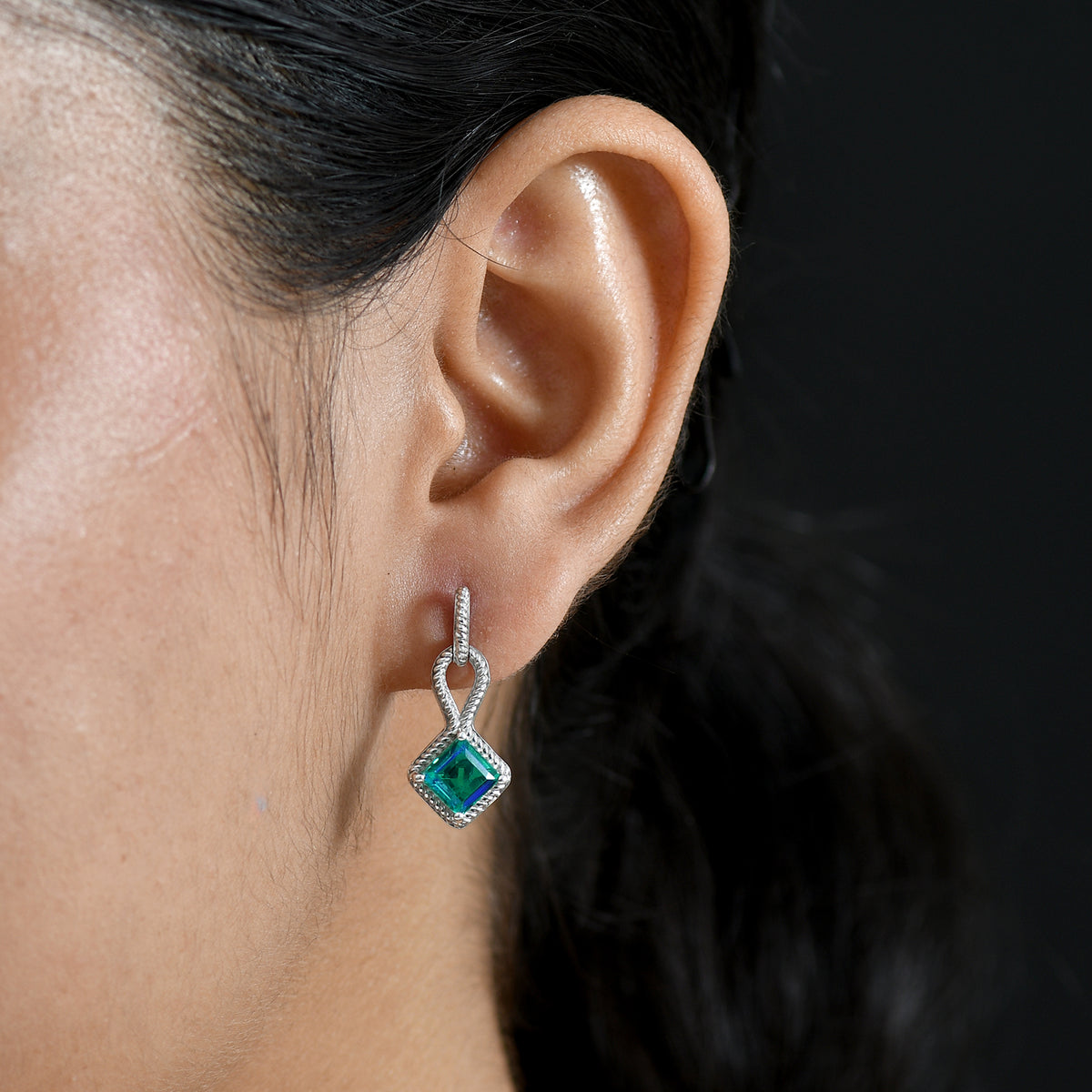 D'Joy - Peacock Triplet Quartz Dangling Earring with Push Post in Platinum Overlay Sterling Silver 2.65 Ct. V32515091 2