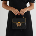 La Marey Signature Genuine Leather Quilted Butterfly Top Handle Bag with Crossbody Strap - Black_8565227_2