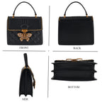 La Marey Signature Genuine Leather Quilted Butterfly Top Handle Bag with Crossbody Strap - Black_8565227_3