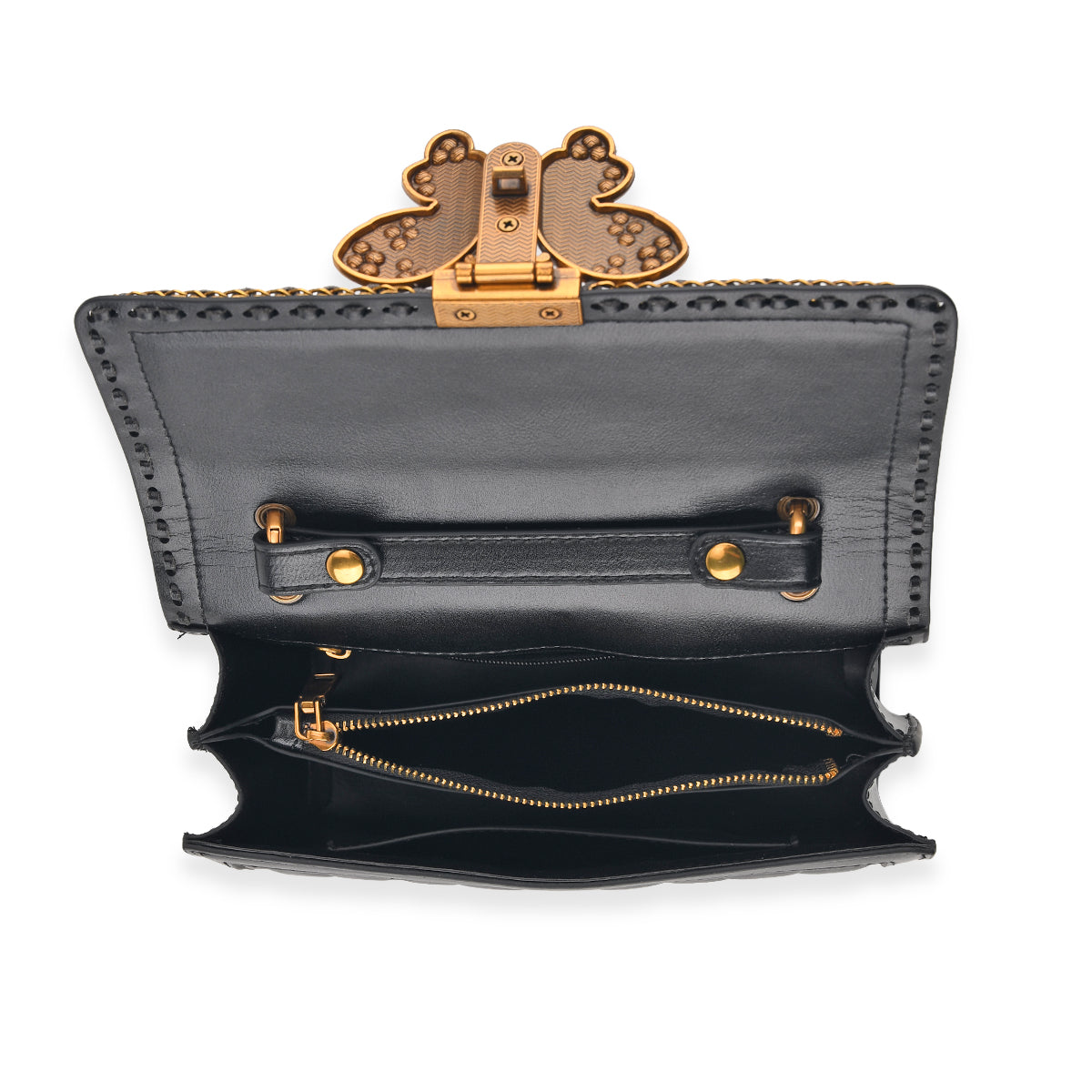 La Marey Signature Genuine Leather Quilted Butterfly Top Handle Bag with Crossbody Strap - Black 8565227 5