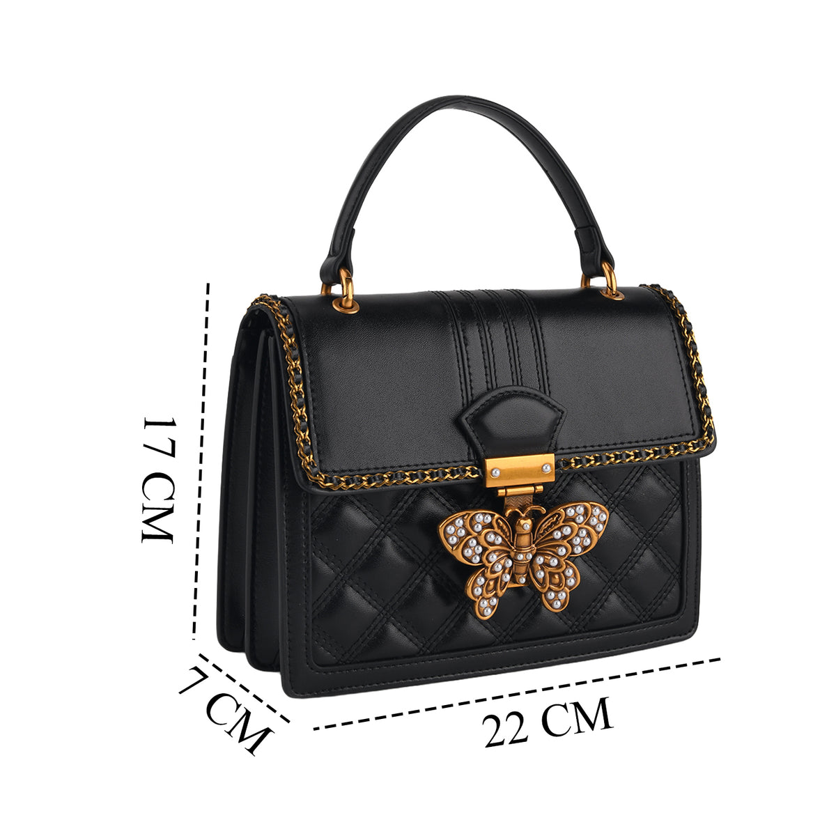 La Marey Signature Genuine Leather Quilted Butterfly Top Handle Bag with Crossbody Strap - Black 8565227 6