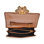 La Marey Signature Genuine Leather Quilted Butterfly Top Handle Bag with Crossbody Strap - Brown_8565228_4