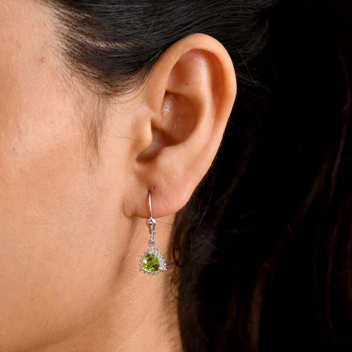 D'Joy Peridot August Birtshtone Lever Back Earring in Rhodium Overlay Sterling Silver 2.00 Ct. 8565232 2