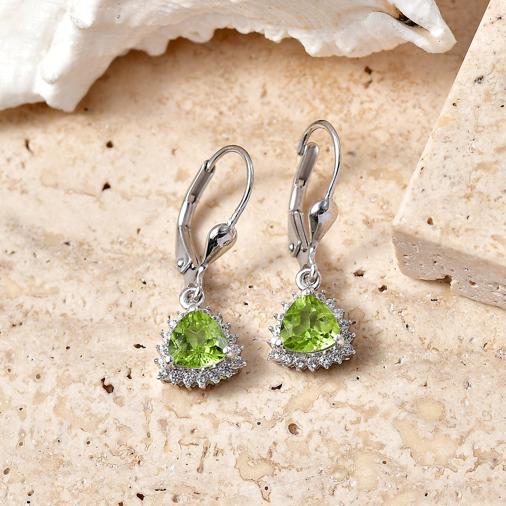 Royal Bali Collection - D'Joy Peridot & White Zircon Lever Back Earring in Rhodium Overlay Sterling Silver 2.00 Ct._8565232_2