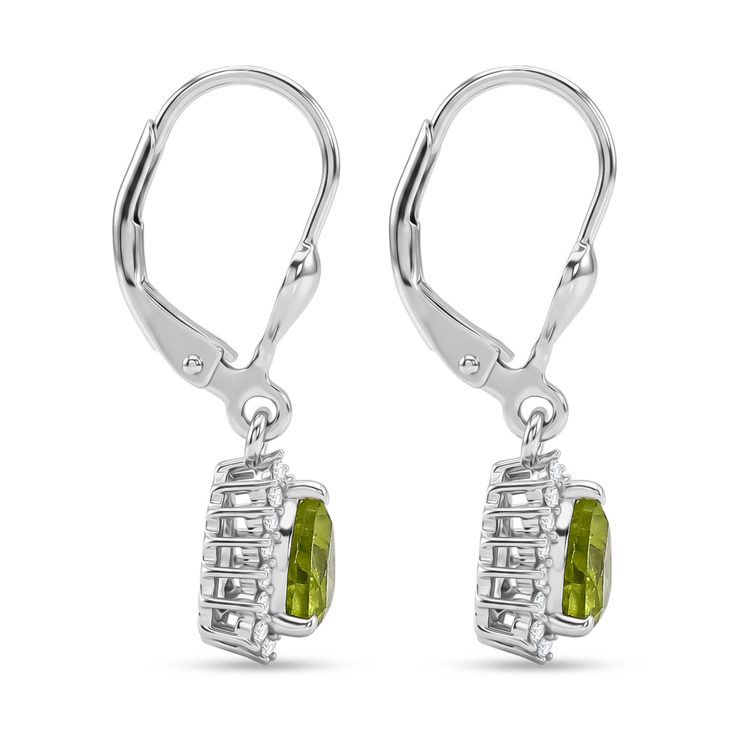 Royal Bali Collection - D'Joy Peridot & White Zircon Lever Back Earring in Rhodium Overlay Sterling Silver 2.00 Ct._8565232_3