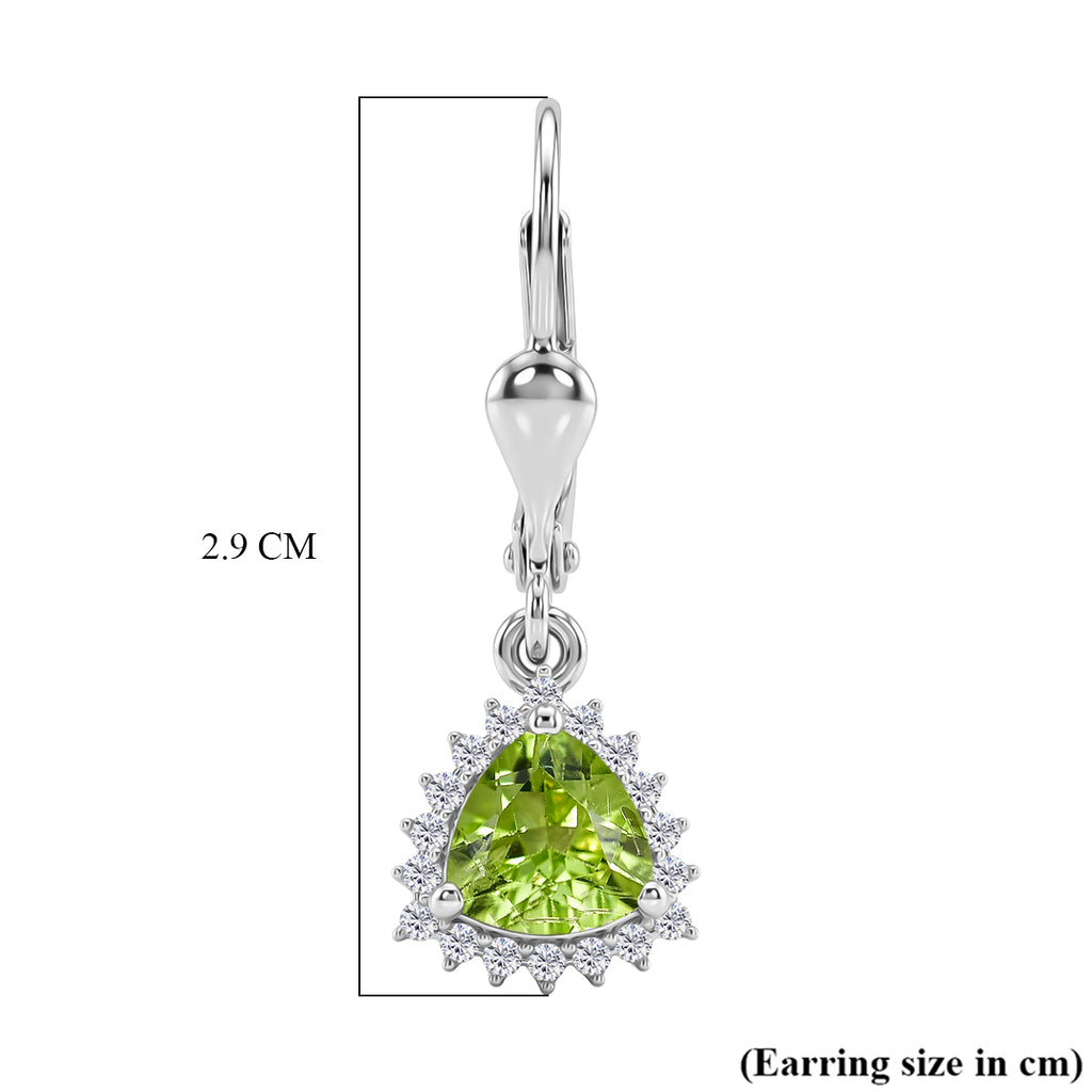 Royal Bali Collection - D'Joy Peridot & White Zircon Lever Back Earring in Rhodium Overlay Sterling Silver 2.00 Ct._8565232_5