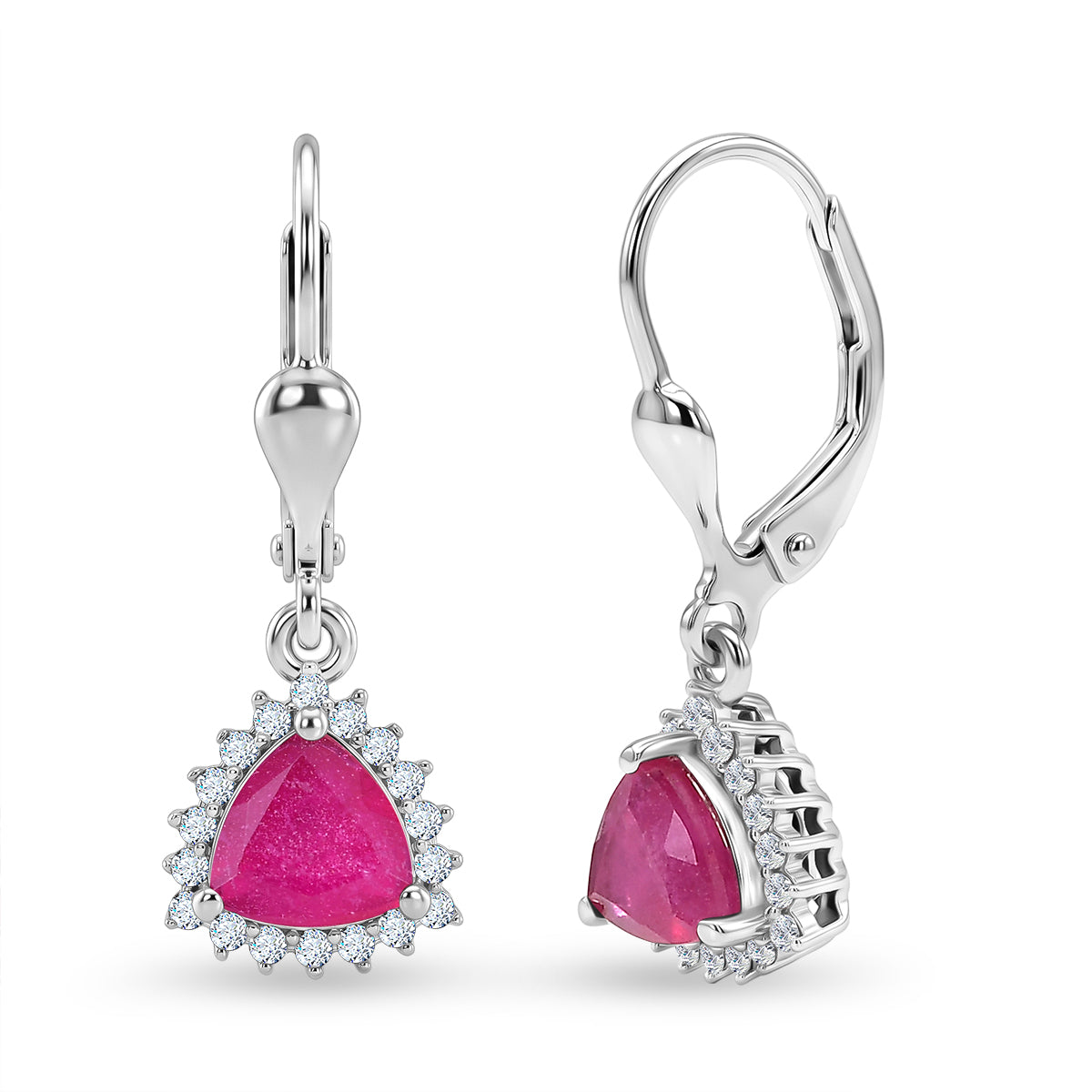 Royal Bali Collection - D'Joy African Ruby July Birthstone Trillion Cut Halo Earring with Lever Back in Rhodium Overlay Sterling Silver 2.72 Ct. 8565234 0
