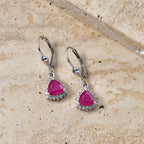 Royal Bali Collection - D'Joy African Ruby & White Zircon Trillion Cut Halo Earring with Lever Back in Rhodium Overlay Sterling Silver 2.72 Ct._8565234_2
