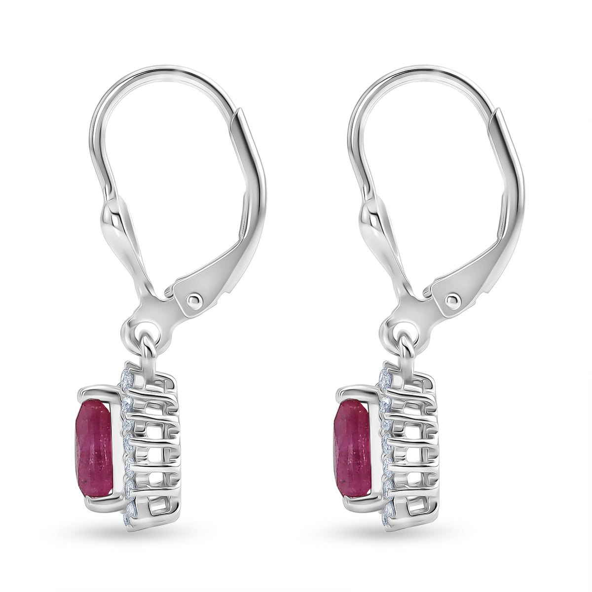 Royal Bali Collection - D'Joy African Ruby July Birthstone Trillion Cut Halo Earring with Lever Back in Rhodium Overlay Sterling Silver 2.72 Ct. 8565234 4