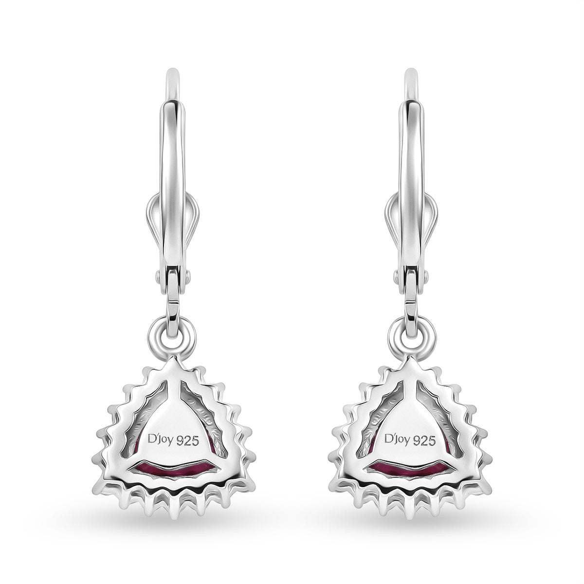 Royal Bali Collection - D'Joy African Ruby July Birthstone Trillion Cut Halo Earring with Lever Back in Rhodium Overlay Sterling Silver 2.72 Ct. 8565234 5