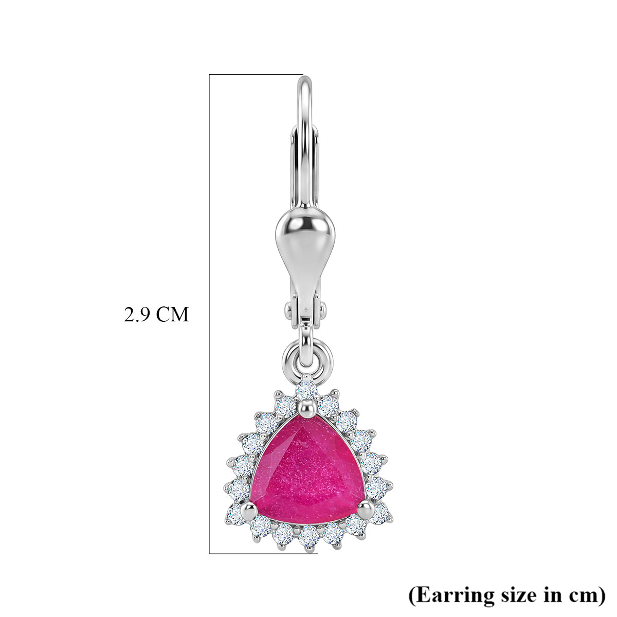 Royal Bali Collection - D'Joy African Ruby July Birthstone Trillion Cut Halo Earring with Lever Back in Rhodium Overlay Sterling Silver 2.72 Ct. 8565234 6