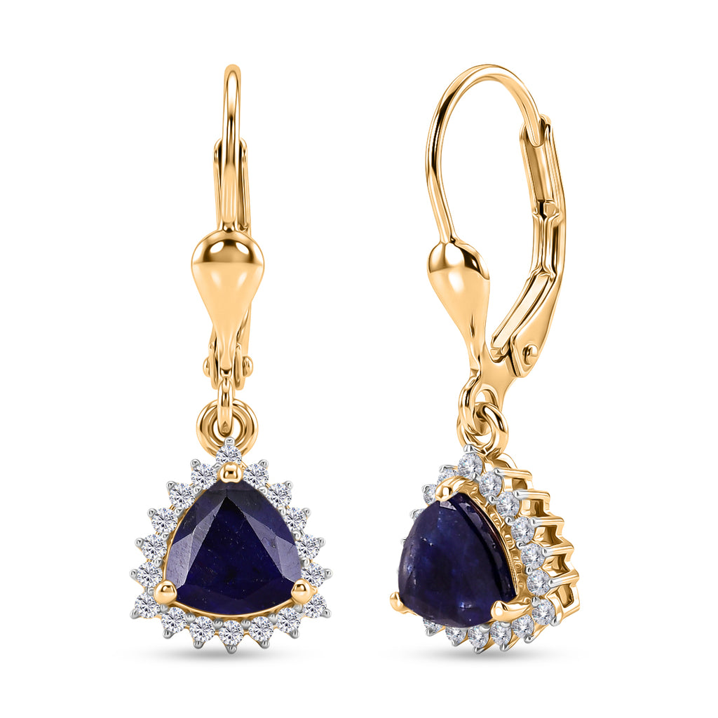 Royal Bali Collection - D'Joy Masoala Sapphire & White Zircon Lever Back Earring in 18K Vermeil Yellow Gold Plated Sterling Silver 2.88 Ct._8565235