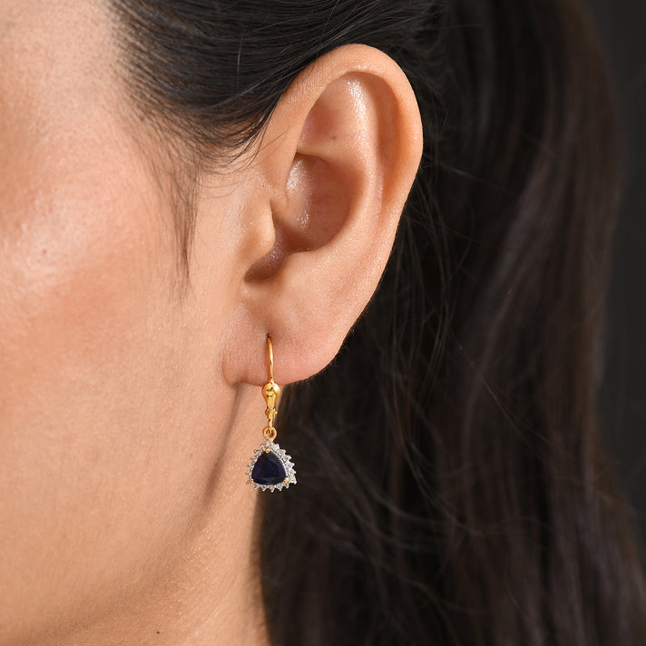 Royal Bali Collection - D'Joy Masoala Sapphire September birthstone Lever Back Earring in 18K Vermeil Yellow Gold Plated Sterling Silver 2.88 Ct. 8565235 2