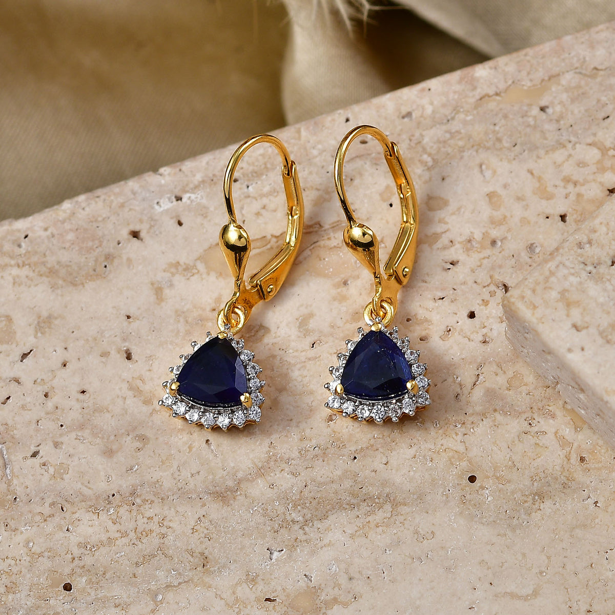 D'Joy Masoala Sapphire September birthstone Lever Back Earring in 18K Vermeil Yellow Gold Plated Sterling Silver 2.88 Ct. 8565235 3
