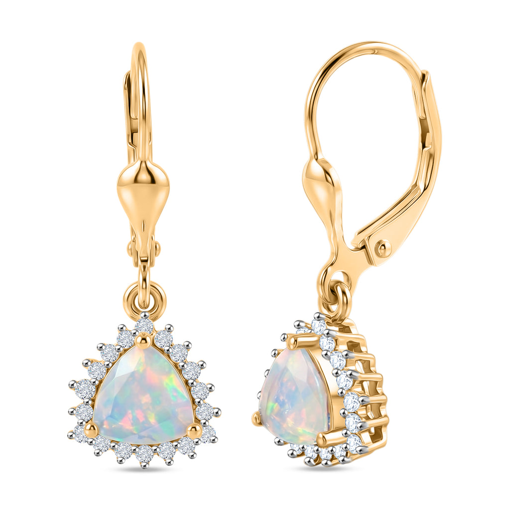 D'Joy Ethiopian Opal, White Zircon Solitaire Lever Back Earring in 18K YG VermeilSterling Silver  1.136  Ct._8565237