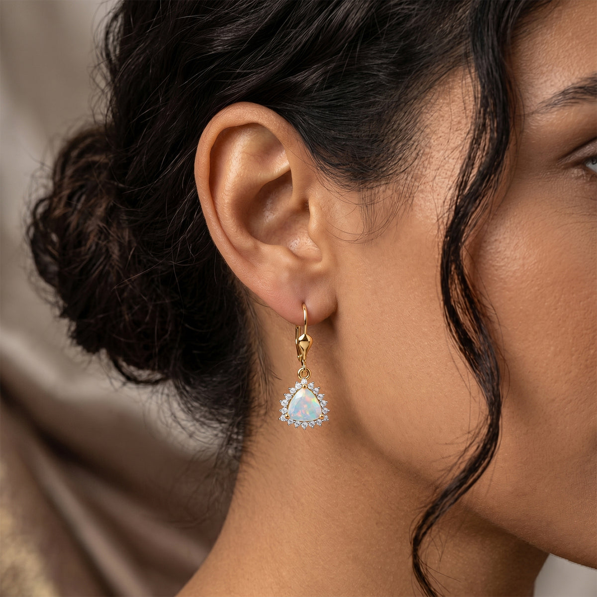 Royal Bali Collection -D'Joy Ethiopian Opal, October Birthstone Solitaire Lever Back Earring in 18K YG VermeilSterling Silver 1.136 Ct. 8565237 2