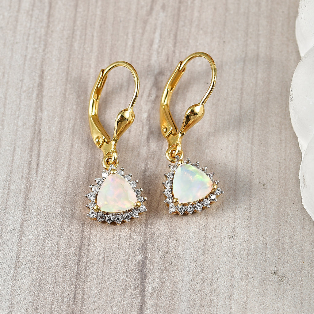 D'Joy Ethiopian Opal, White Zircon Solitaire Lever Back Earring in 18K YG VermeilSterling Silver  1.136  Ct._8565237_2