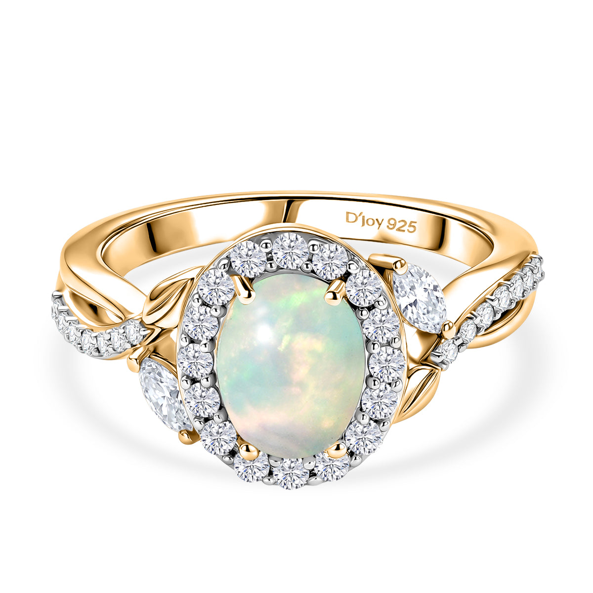 D'Joy Ethiopian Opal &amp; Moissanite Halo Ring in 18K Vermeil Yellow Gold Plated Sterling Silver 1.50 Ct. 8565263 0