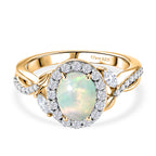 Royal Bali Collection - D'Joy Ethiopian Opal & Moissanite Halo Ring in 18K Vermeil Yellow Gold Plated Sterling Silver 1.50 Ct._8565263