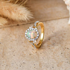 Royal Bali Collection - D'Joy Ethiopian Opal & Moissanite Halo Ring in 18K Vermeil Yellow Gold Plated Sterling Silver 1.50 Ct._8565263_2