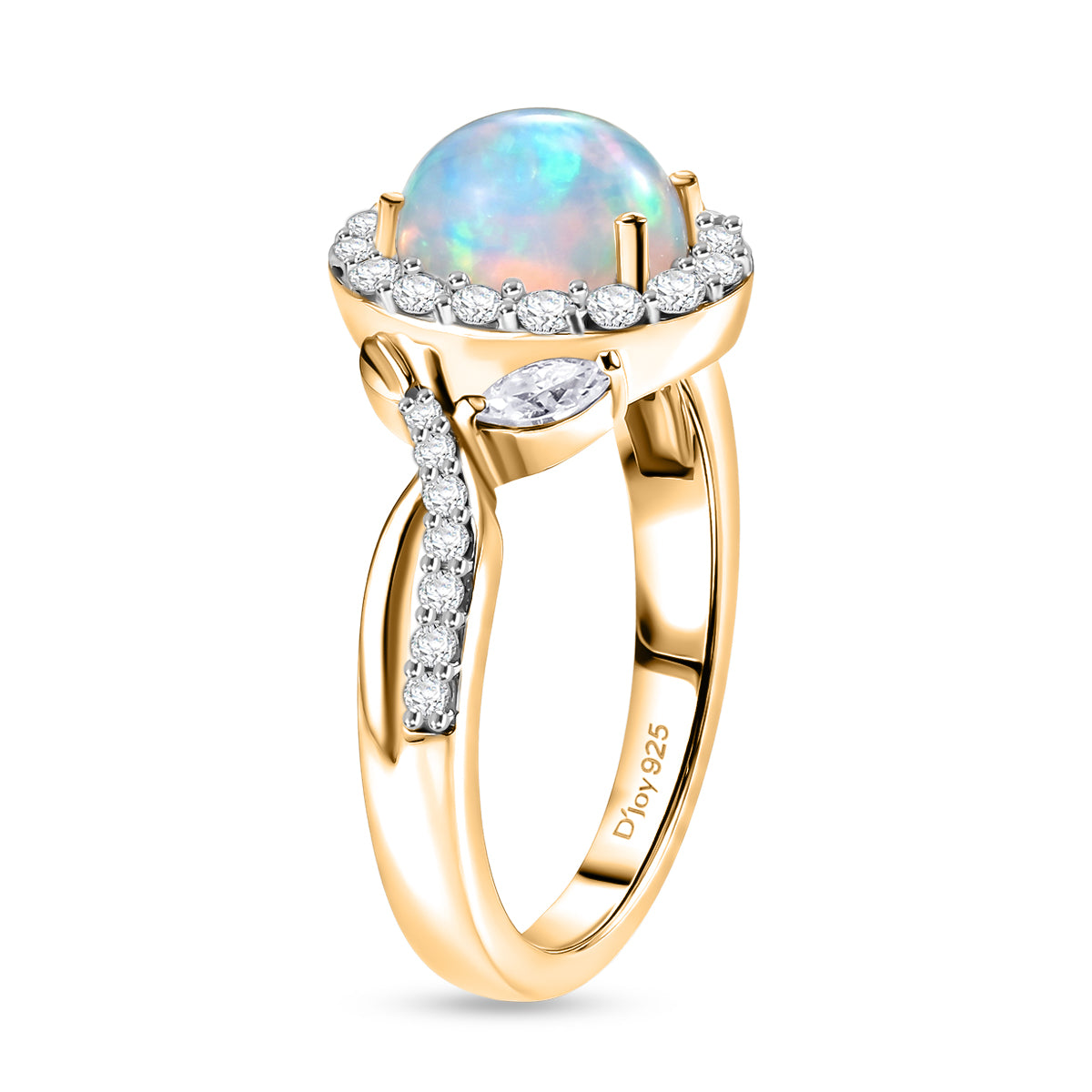 D'Joy Ethiopian Opal &amp; Moissanite Halo Ring in 18K Vermeil Yellow Gold Plated Sterling Silver 1.50 Ct. 8565263 4