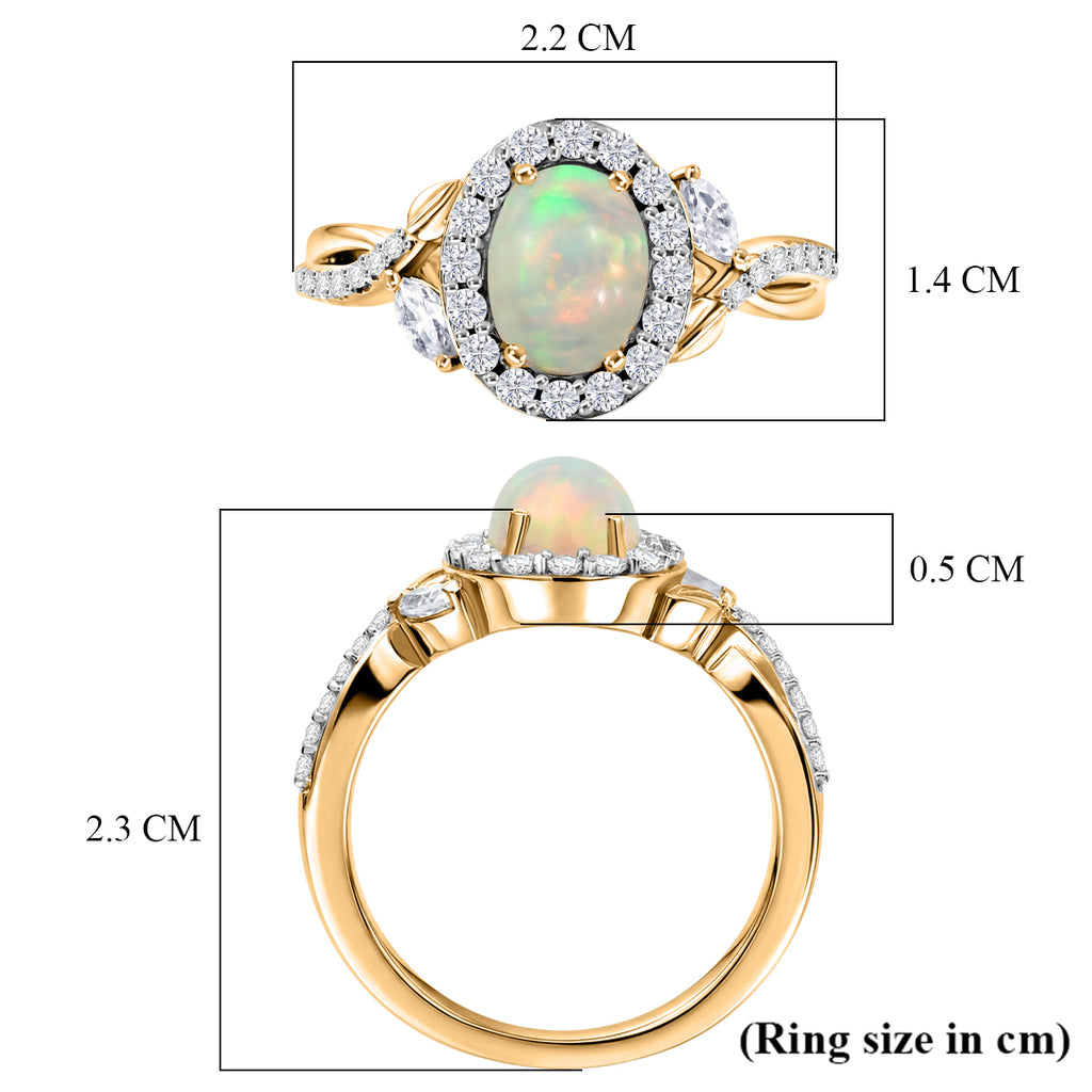 Royal Bali Collection - D'Joy Ethiopian Opal & Moissanite Halo Ring in 18K Vermeil Yellow Gold Plated Sterling Silver 1.50 Ct._8565263_5