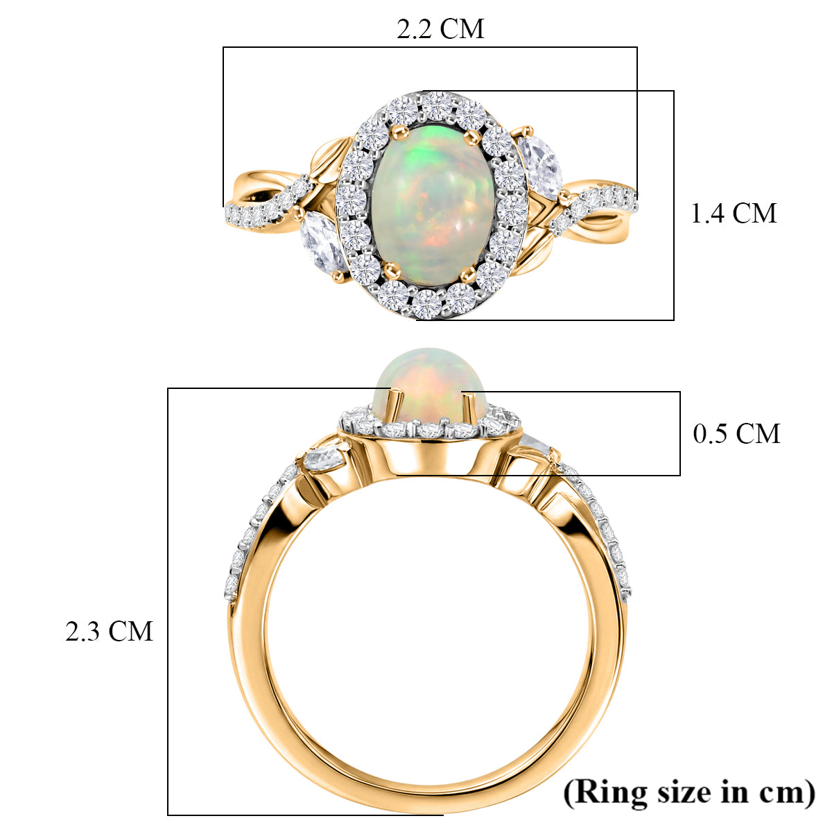 D'Joy Ethiopian Opal &amp; Moissanite Halo Ring in 18K Vermeil Yellow Gold Plated Sterling Silver 1.50 Ct. 8565263 6