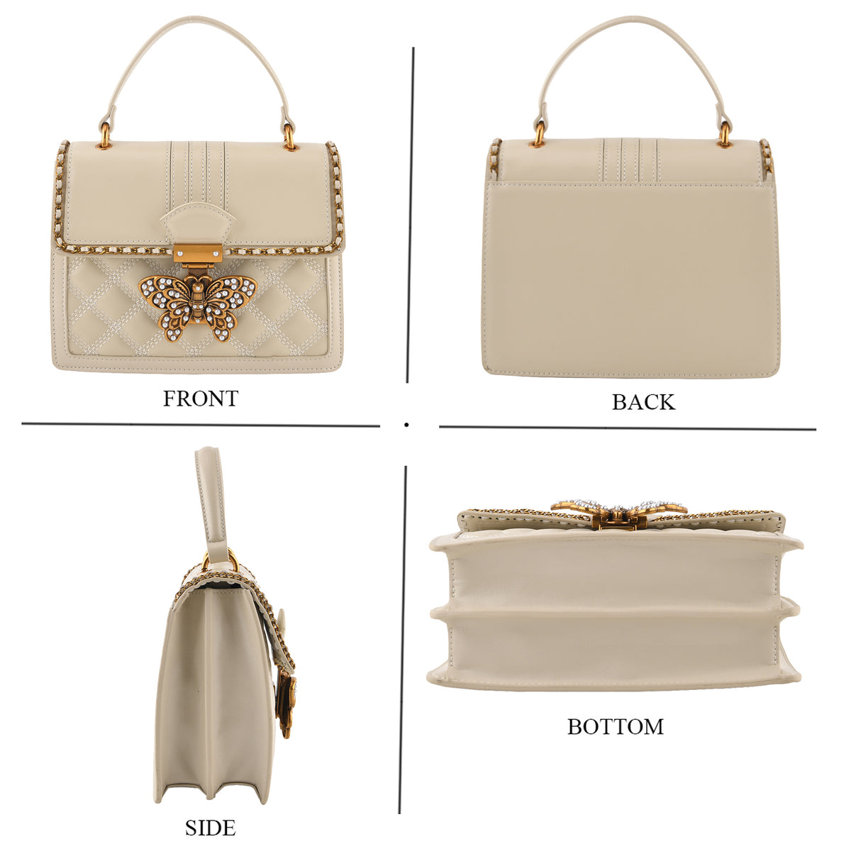 La Marey Signature Genuine Leather Quilted Butterfly Top Handle Bag with Crossbody Strap - Off White V32605335 4