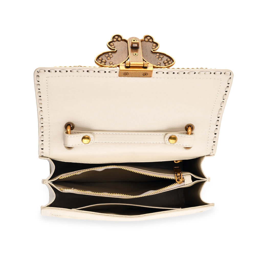 La Marey Signature Genuine Leather Quilted Butterfly Top Handle Bag with Crossbody Strap - Off White_8565294_4