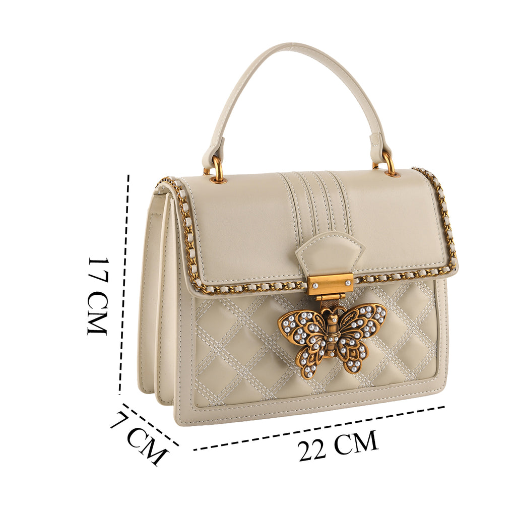 La Marey Signature Genuine Leather Quilted Butterfly Top Handle Bag with Crossbody Strap - Off White_8565294_5