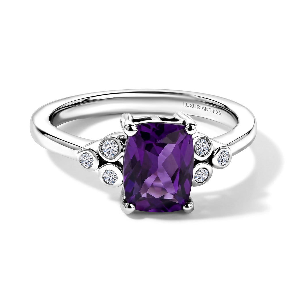 Luxuriant African Amethyst, Lab Grown Diamond Main Stone With Side Stone Ring in Rhodium OverlaySterling Silver  1.490  Ct._8565608