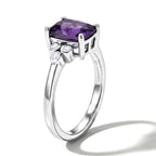 Luxuriant African Amethyst, Lab Grown Diamond Main Stone With Side Stone Ring in Rhodium OverlaySterling Silver  1.490  Ct._8565608_3