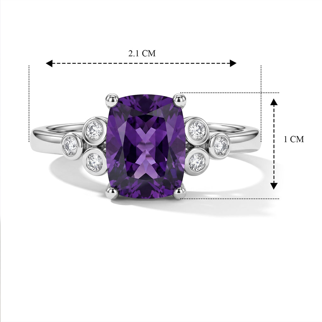 Luxuriant African Amethyst, Lab Grown Diamond Main Stone With Side Stone Ring in Rhodium OverlaySterling Silver  1.490  Ct._8565608_5