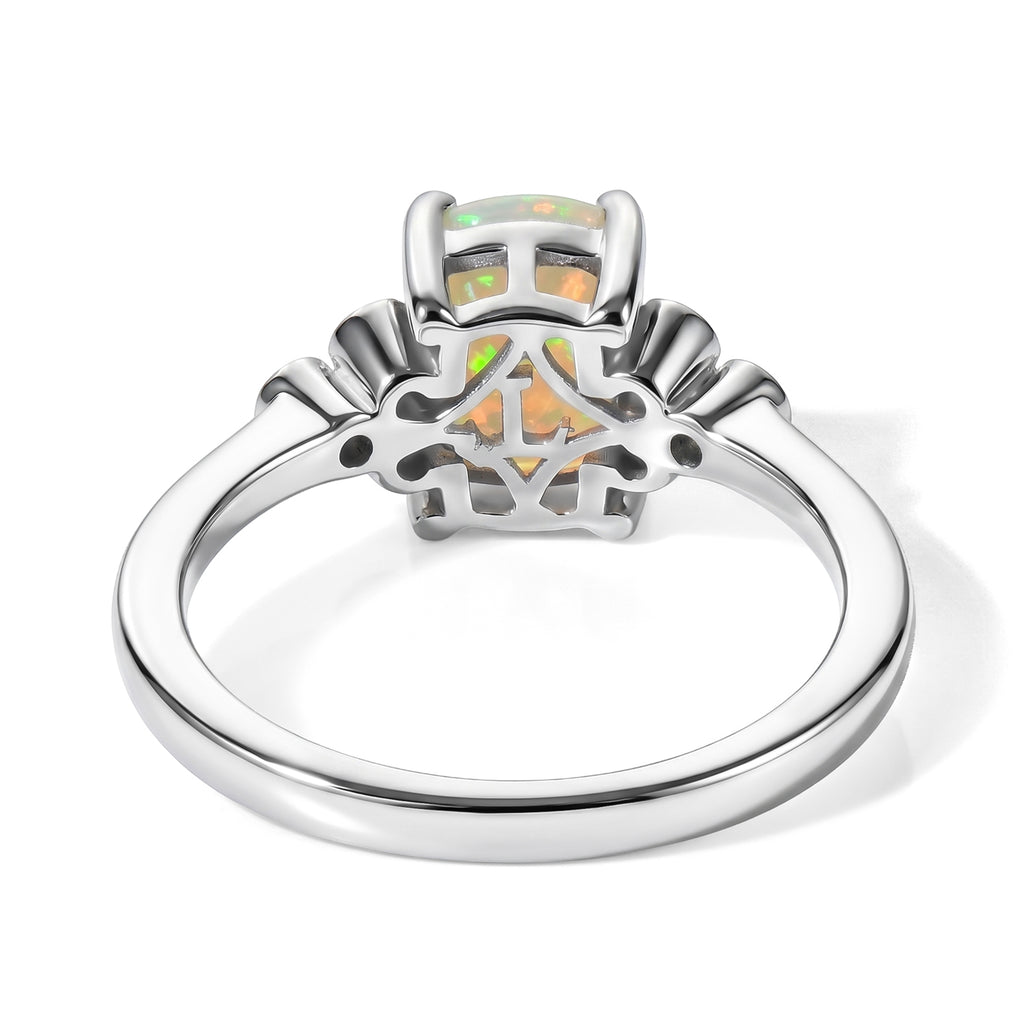 Luxuriant Ethiopian Opal, Lab Grown Diamond Main Stone With Side Stone Ring in Rhodium OverlaySterling Silver  0.960  Ct._8565613_4