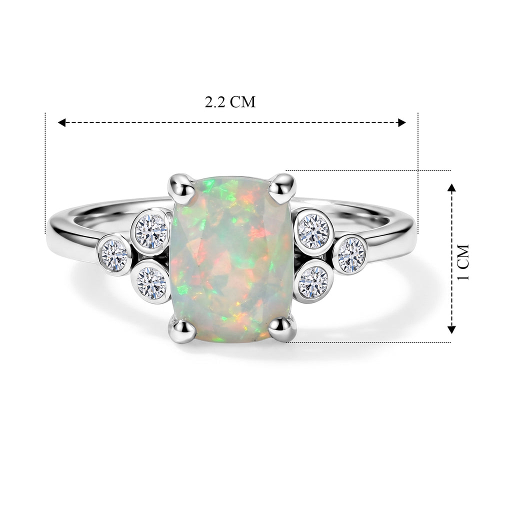 Luxuriant Ethiopian Opal, Lab Grown Diamond Main Stone With Side Stone Ring in Rhodium OverlaySterling Silver  0.960  Ct._8565613_5