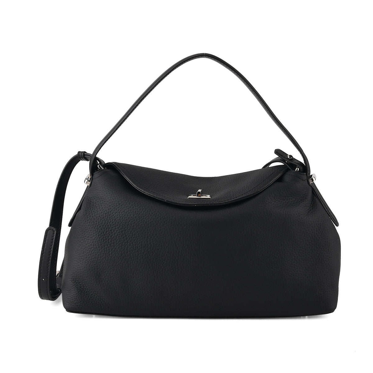 Genuine Leather Slouchy Flapover Crossbody Shoulder Bag - Black V32566390 0