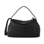 Genuine Leather Slouchy Flapover Crossbody Shoulder Bag - Black_8565732