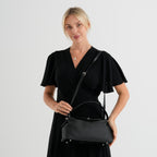 Genuine Leather Slouchy Flapover Crossbody Shoulder Bag - Black_8565732_2