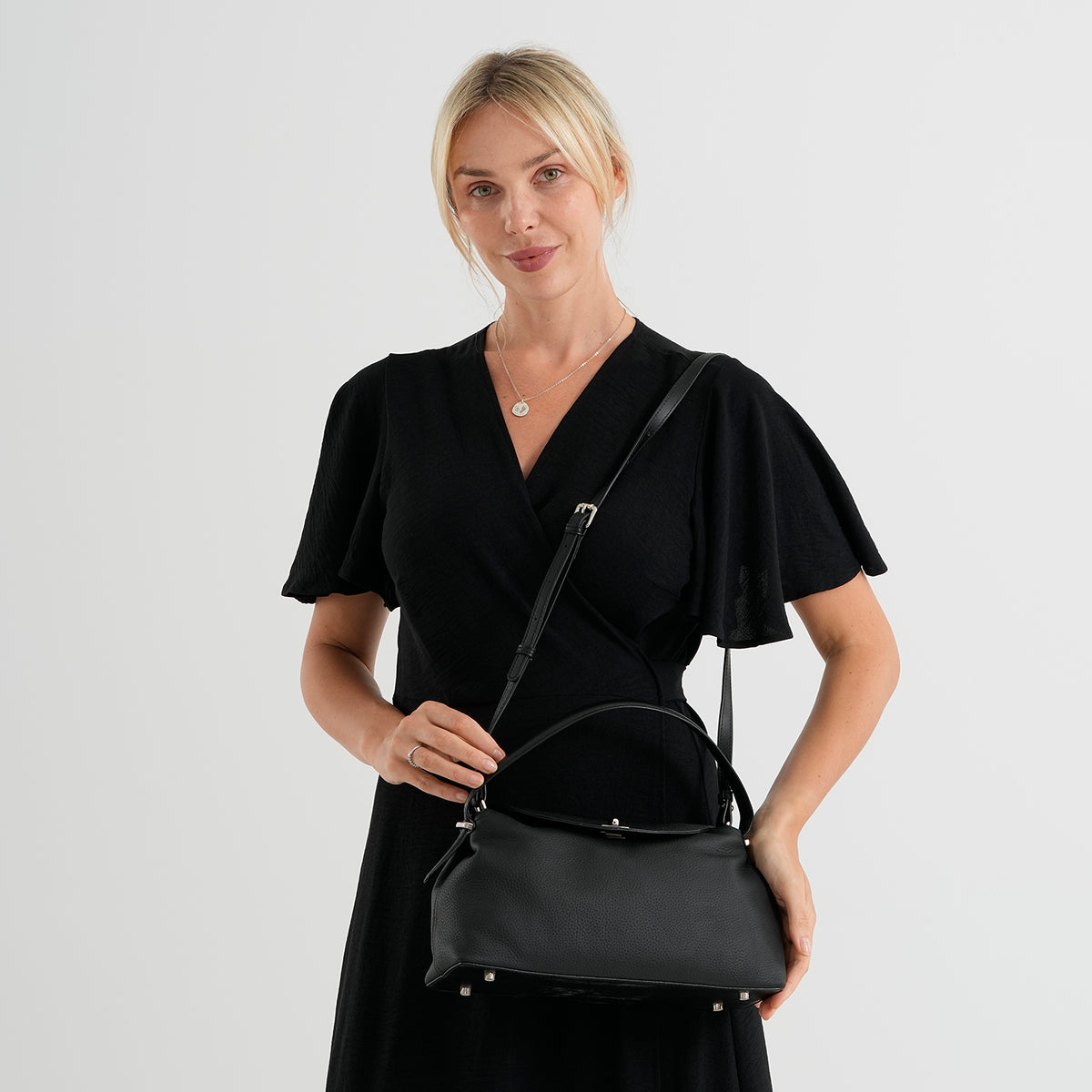 Genuine Leather Slouchy Flapover Crossbody Shoulder Bag - Black V32566390 2