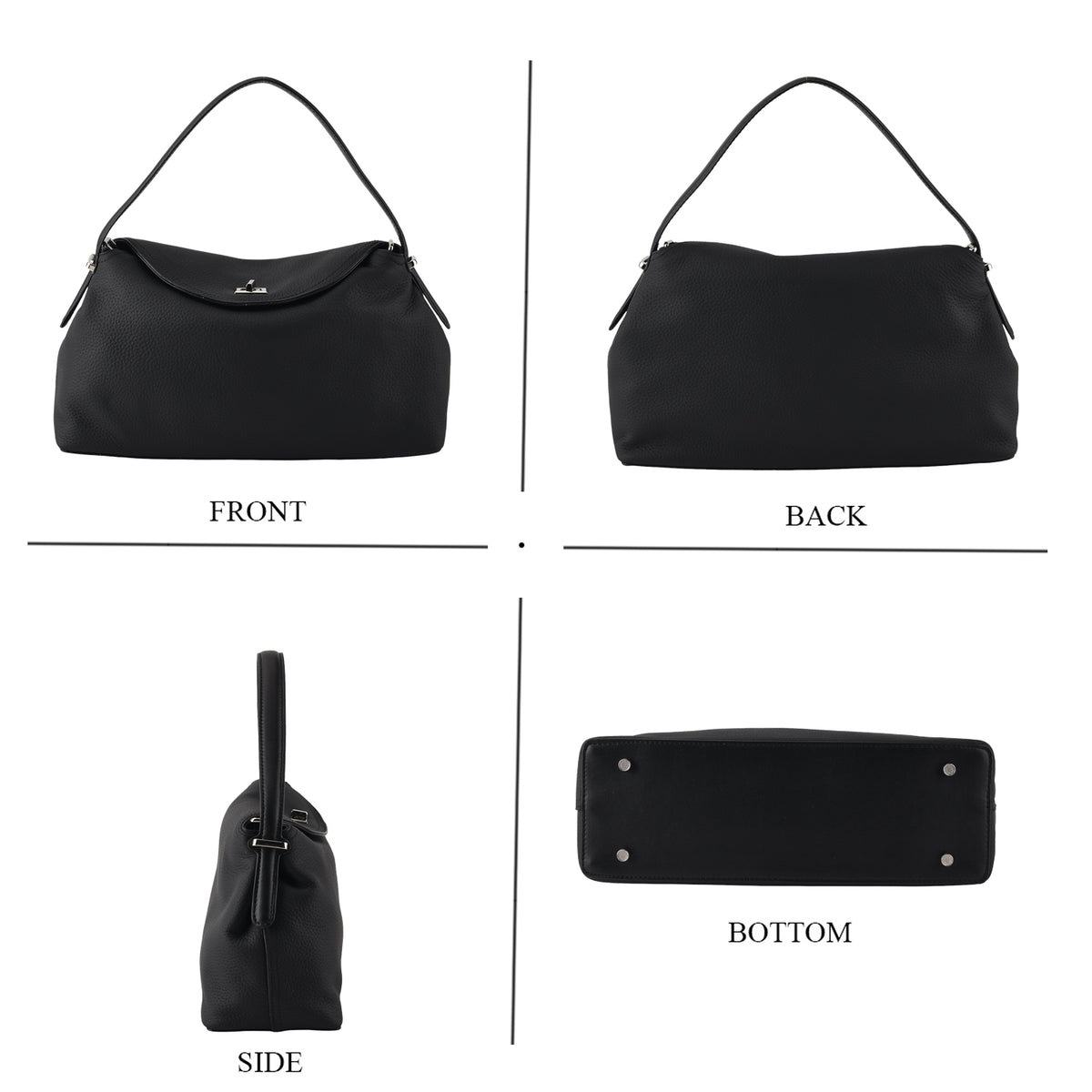 Genuine Leather Slouchy Flapover Crossbody Shoulder Bag - Black V32566390 4
