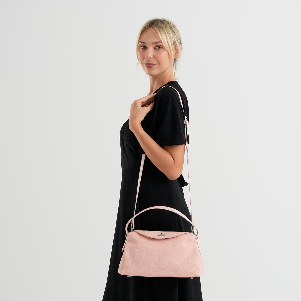 Genuine Leather Slouchy Flapover Crossbody Shoulder Bag - Pink V32714310 2
