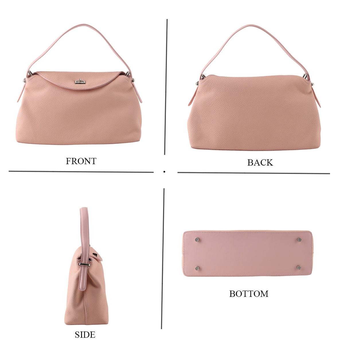 Genuine Leather Slouchy Flapover Crossbody Shoulder Bag - Pink V32714310 4