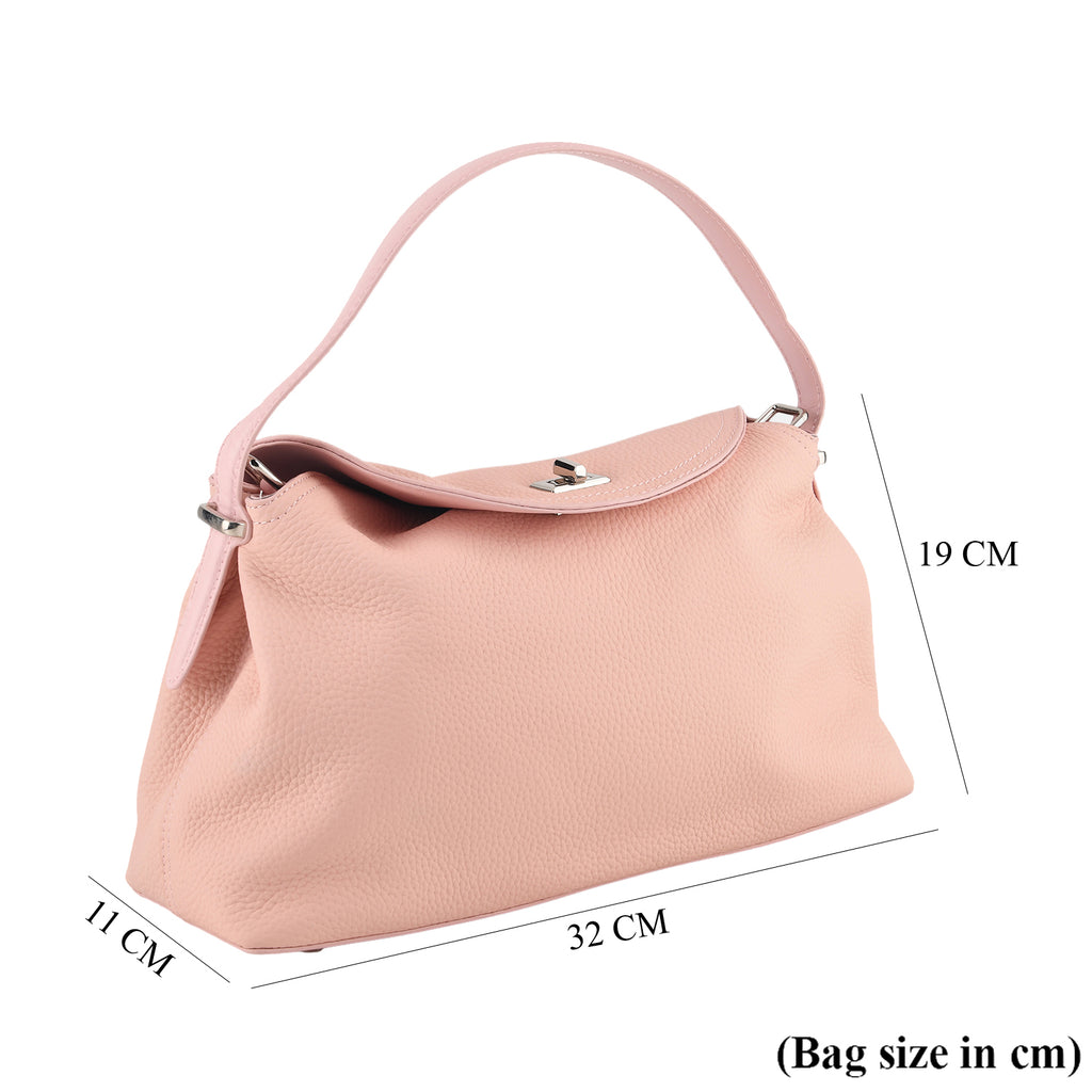 Genuine Leather Slouchy Flapover Crossbody Shoulder Bag - Pink_8565733_6