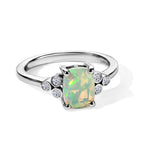 Luxuriant Ethiopian Opal, Lab Grown Diamond Main Stone With Side Stone Ring in Rhodium OverlaySterling Silver  0.960  Ct._8565766