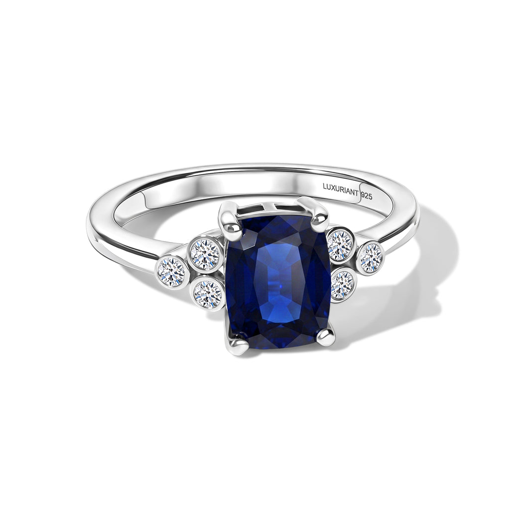 Luxuriant Masoala Sapphire, Lab Grown Diamond Main Stone With Side Stone Ring in Rhodium OverlaySterling Silver  2.450  Ct._8565774