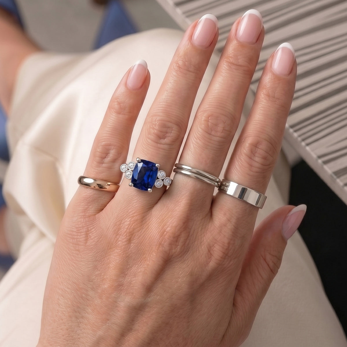 Luxuriant Masoala Sapphire, Lab Grown Diamond Main Stone With Side Stone Ring in Rhodium OverlaySterling Silver  2.450  Ct. V32594153 3